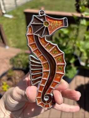 Seahorse Sun catcher faux stained glass window ornament decor